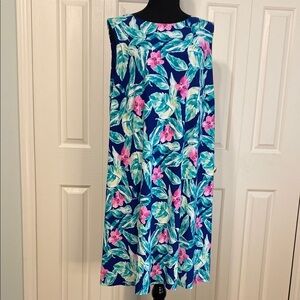 NWT Pappagallo Pink Green and Blue Tropical Resort Print Sleeveless Shift Dress